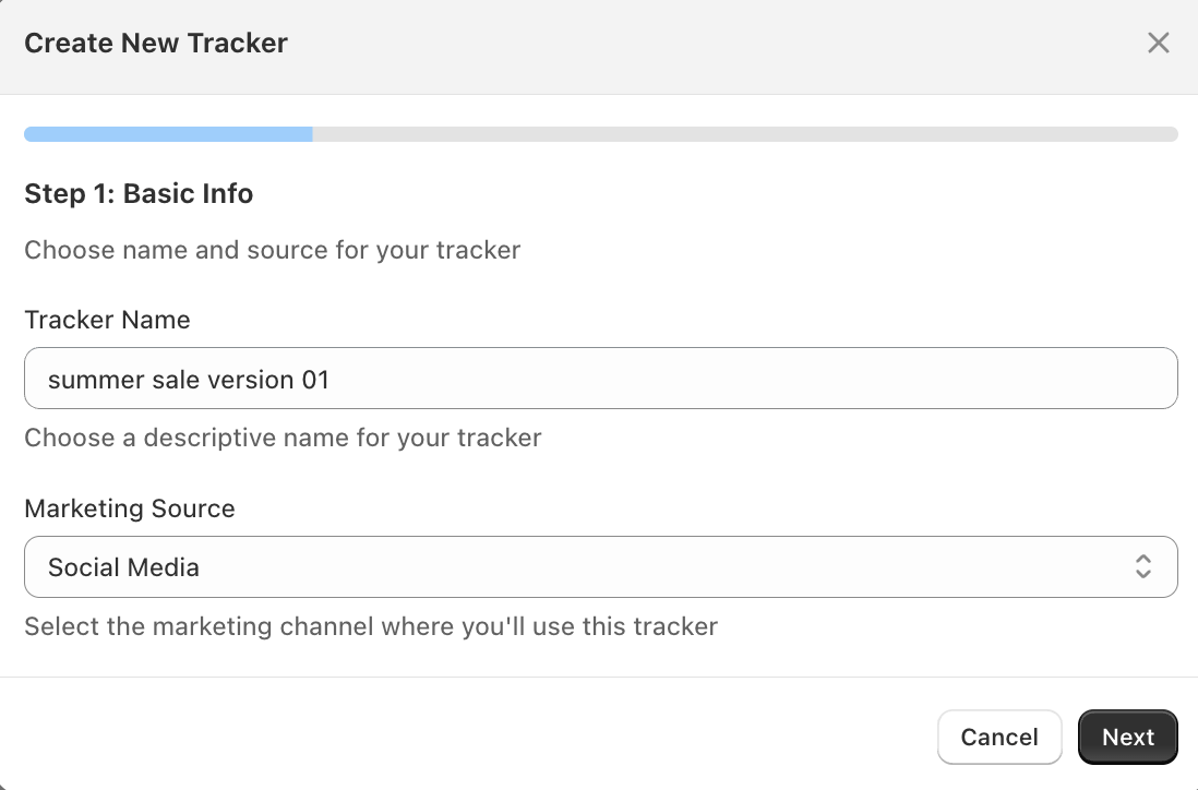 Create or edit tracker